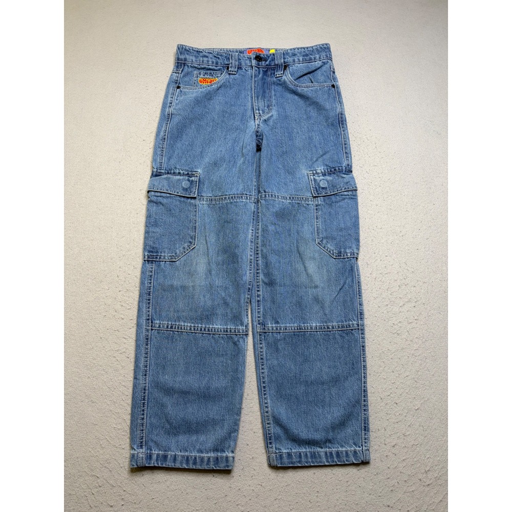 Empyre Cargo Jeans Kids 25 Blue Loose Fit Y2K Skateboarding Utility Pants